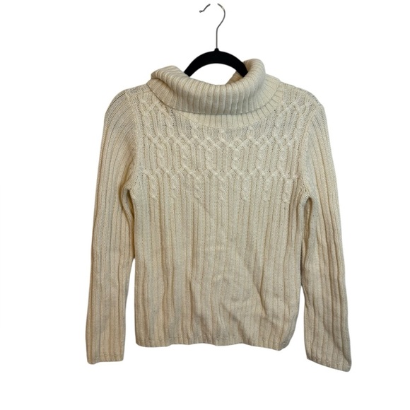 Ann Taylor Cream Cable Knit Wool Blend Turtleneck Sweater - Picture 2 of 5